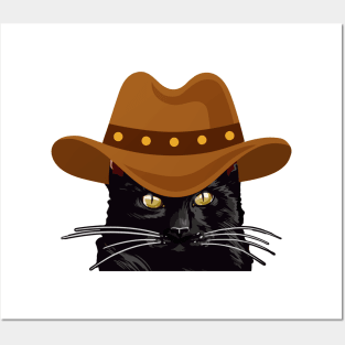 Black Cat With Cowboy Hat Funny Cat Birthday Posters and Art